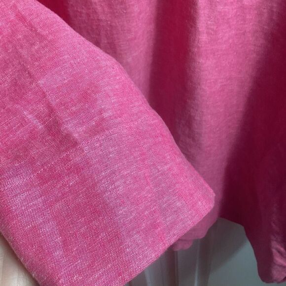 Lands End Linen Blend Top Tunic Sz 1X 3/4 Sleeve Pockets Notch Neck Red - Picture 5 of 11